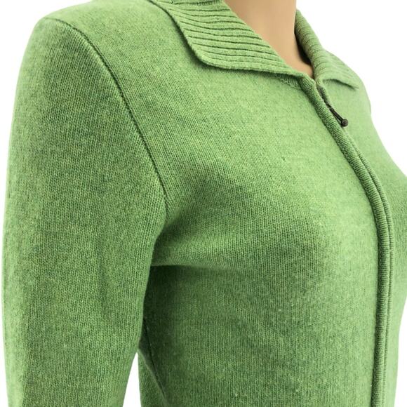 Moda SMALL VINTAGE 90's Green Lambswool Blend Full Zip Knit Cardigan Sweater - Picture 2 of 5